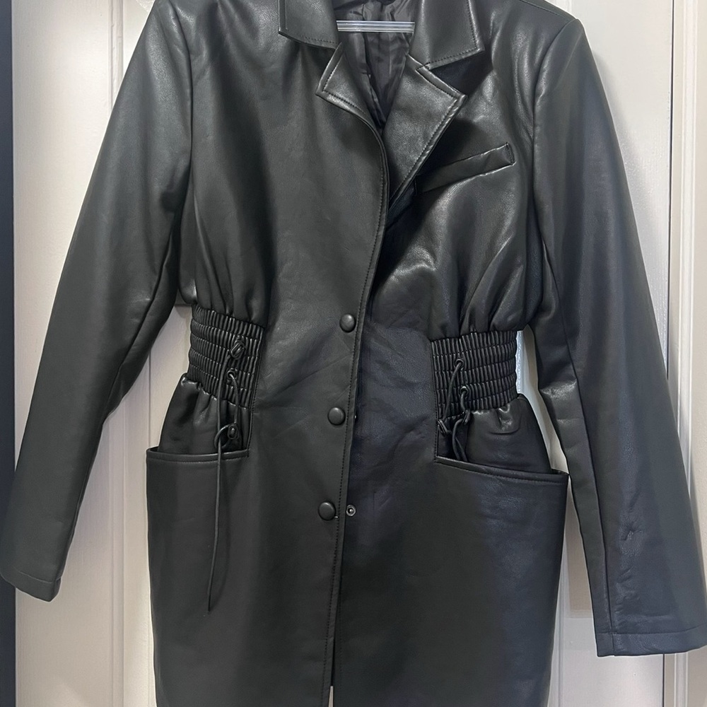 AKIRA Black Leather Jacket with Cinched Waist-Worn Once